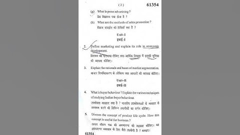 B.com 4th semester marketing management Mdu rotak exam questions paper.