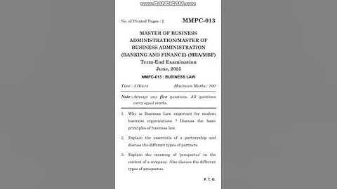 MMPC 013 question paper June 2023  #businesslaw #law #shorts