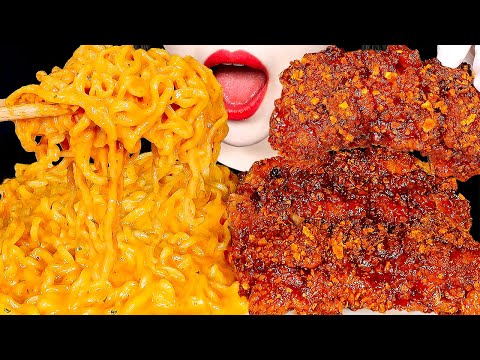 ASMR SPICY FRIED CHICKEN ROSÉ FIRE NOODLES KFC 고추콰삭치킨 로제불닭볶음면 먹방 咀嚼音 MUKBANG EATING SOUNDS ZOEY ASMR