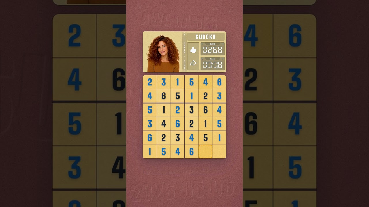 LinkedIn Mini Sudoku #268 solved board for May 6, 2026, 6x6 grid