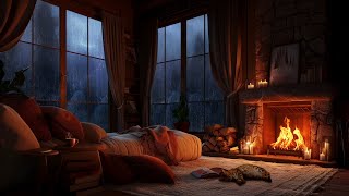 Nighttime Thunderstorm Haven - Fireside Comfort with Rain, Fireplace and Sleeping Cat by Cozy Timez 368,300 views 2 months ago 3 hours