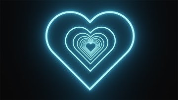 Neon blue tunnel in the shape of a heart on a black background. Video Loop | 10 minutes