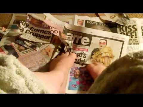 Tearing newspapers with toes (asmr)