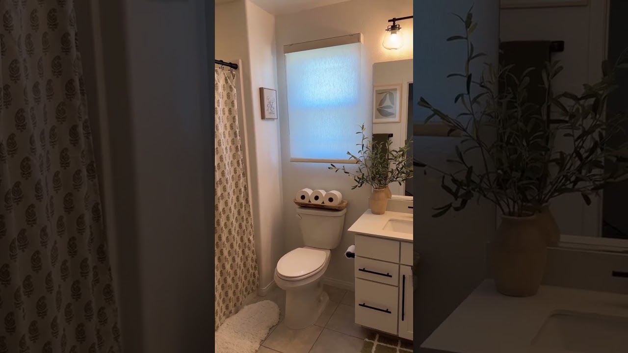 Bathroom Upgrade with Deconovo Clara Linen Roller Shades | Perfect Fit for Any Space!