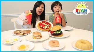 gummy food vs real food challenge mcdonalds fries burgers and breakfast food family fun taste test