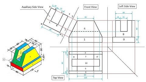 How to Draw Auxiliary View and Orthographic Projection of simple Engineering Objects | Problem 2