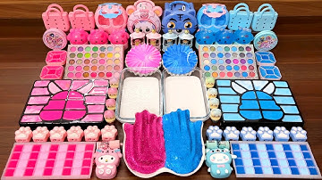 Slime Mixing Pink vs Blue: Glossy Slime Nails ASMR Relaxing Pop