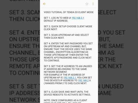 VIDEO TUTORIAL OF TENDA 03 CLIENT MODE