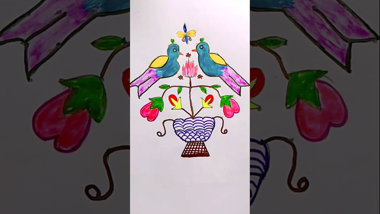 13x1 dots colourful birds rangoli  