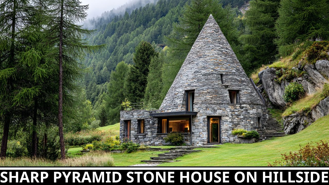 Каменный дом в деревенском стиле с остроконечной пирамидальной крышей на склоне холма | Уникально...