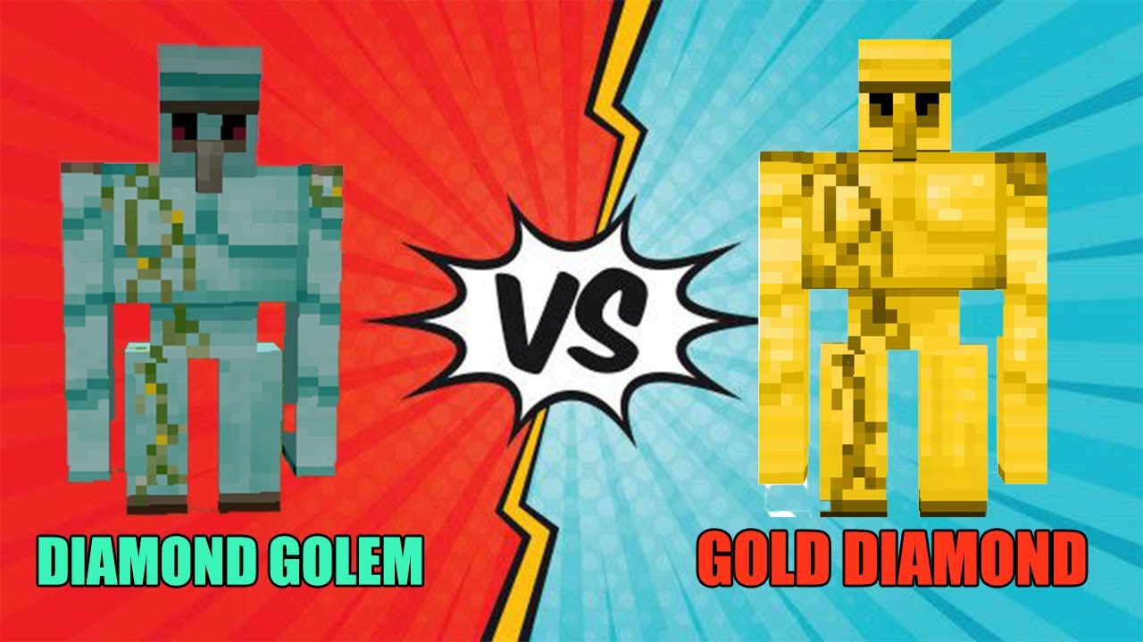 DIAMOND GOLEM VS GOLD GOLEM FIGHT IN MINECRAFT|MINECRAFT MOB BATTLE|