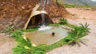 Build Amazing Swimming Pool front of Dig Underground House | Primitive Technology | Building Skill