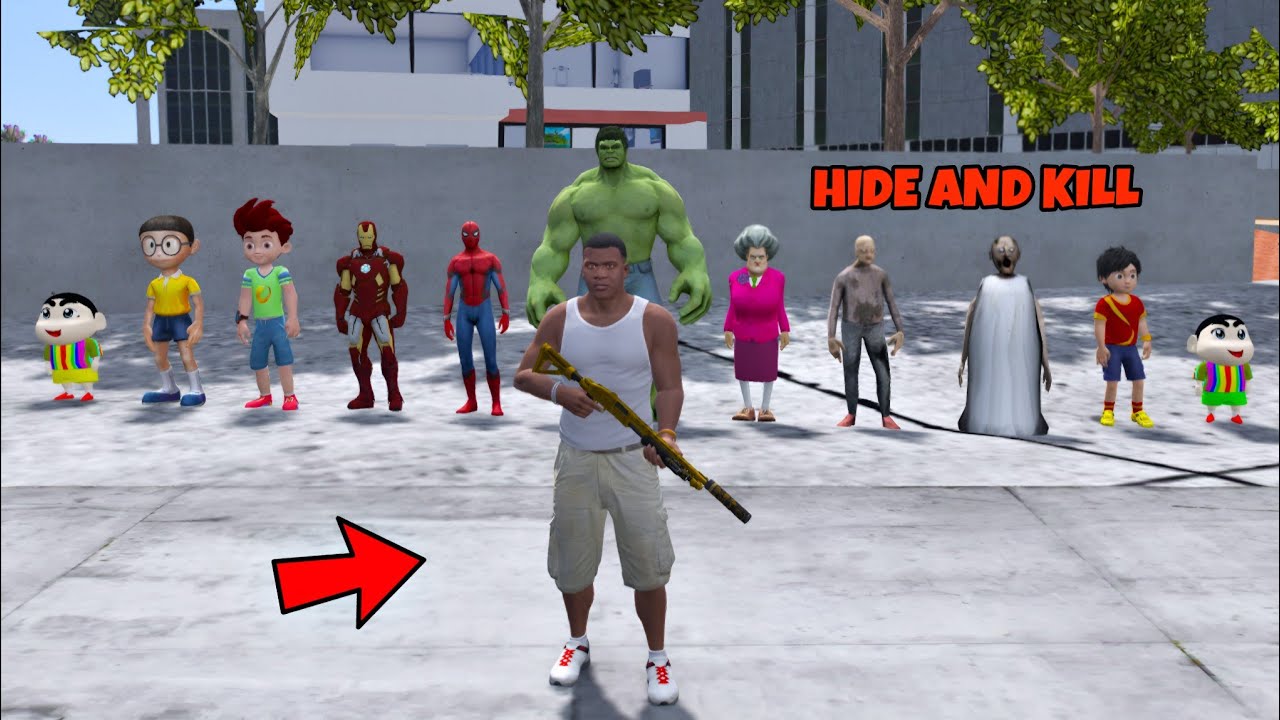 FRANKLIN, SHINCHAN AND PINCHAN PLAYING HIDE AND KILL IN INDIAN BIKES DRIVING 3D CITY IN GTA 5