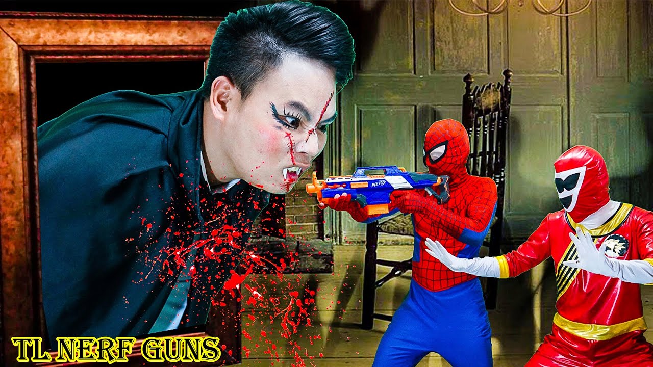 Superhero Nerf War: Duo Spiderman X Warriors Nerf Guns Fight Criminal Group Blood Sucking Monster