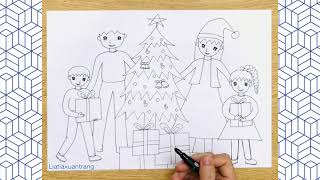 Vẽ tranh gia đình đón noel đơn giản | How to draw merry christmas with family