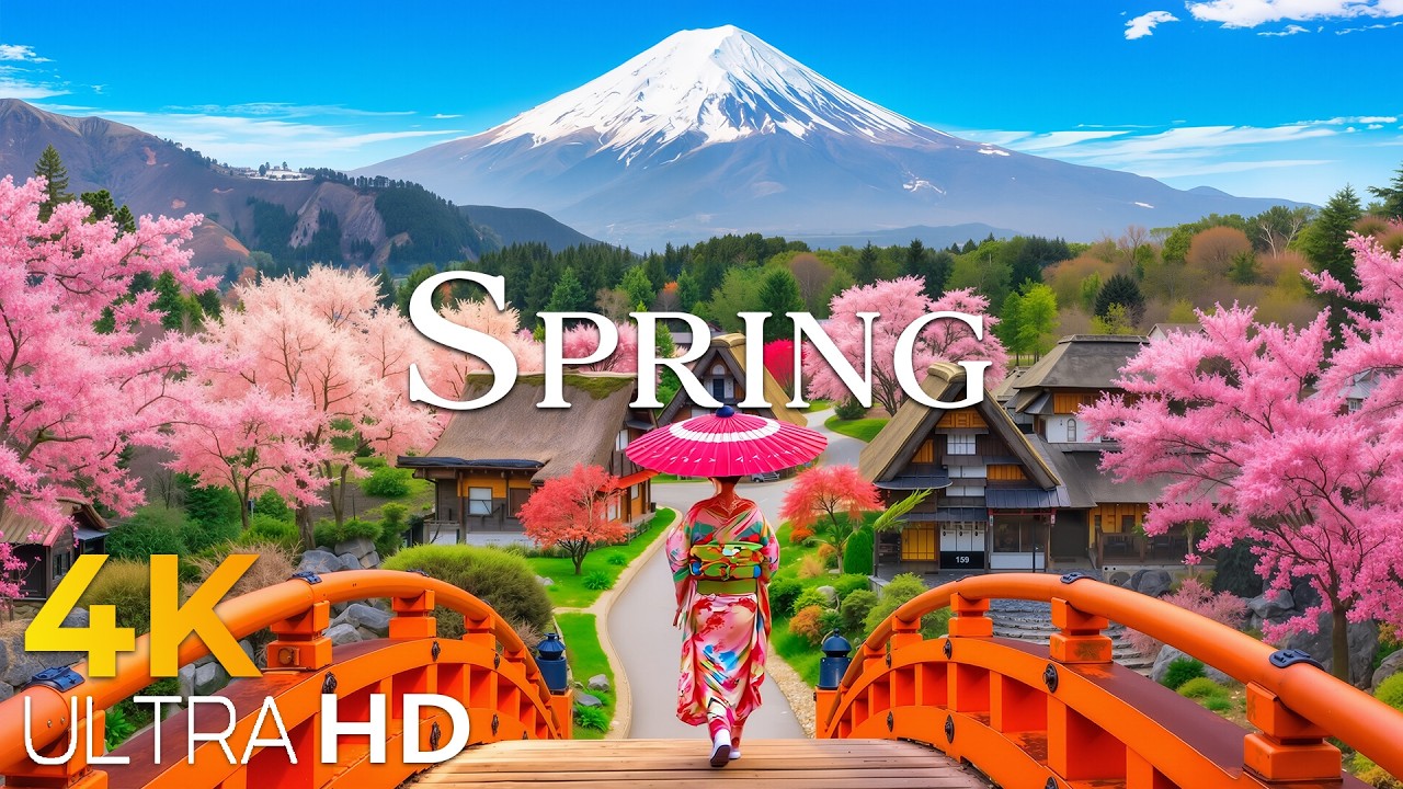 Spring in Japan 🌸 Sakura Rivers, Ancient Temples & Mount Fuji in Peaceful Spring Bloom Scenes View
