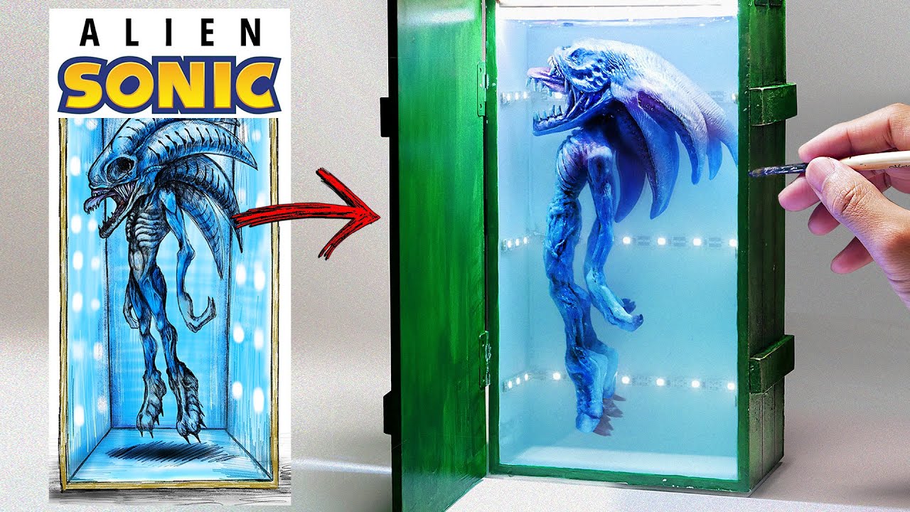 How to make Sonic turned into an Alien in the NASA box Diorama / Polymer Clay / Epoxy resin