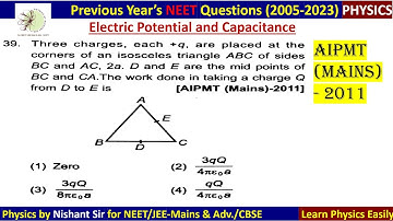 Three charges each +q, are placed at the corners of an isosceles triangle ABC of sides BC #aipmt2011