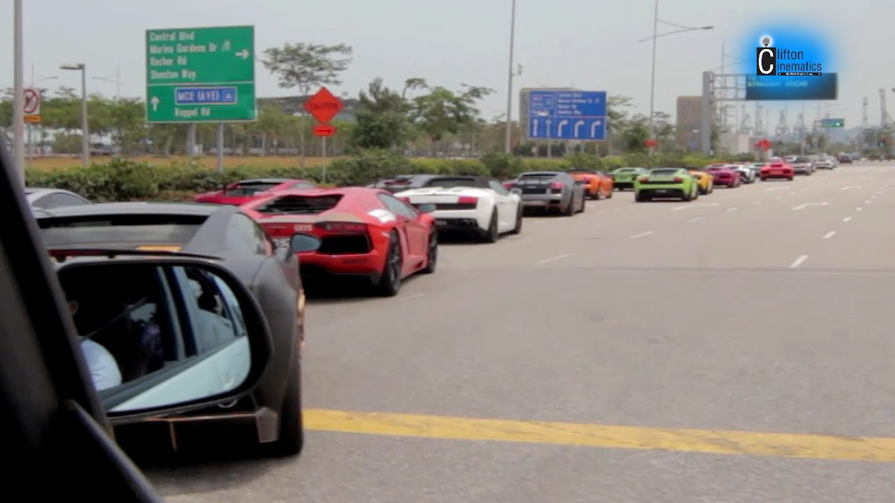 20 Lamborghini Convoy To Yacht Show!