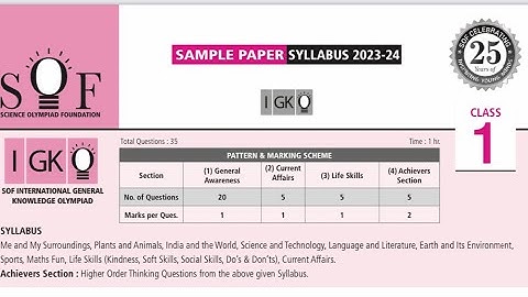IGKO Solved Sample Paper 2023-24  Class 1 | SOF International General Knowledge Olympiad Model Paper