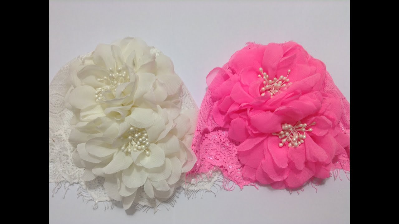 Flor grande de tela de gasa en rosa neon VIDEO No. 334