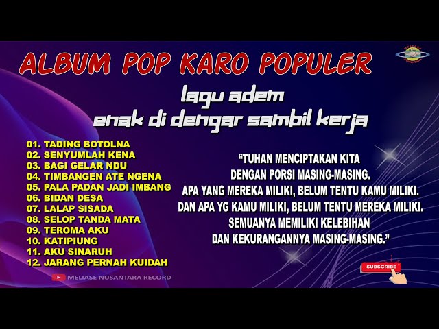 ALBUM POP KARO POPULER LAGU ADEM ENAK DI DENGAR SAMBIL KERJA class=