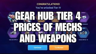 GEAR HUB TIER 4 PRICES OF MECHS AND WEAPONS | MECH ARENA