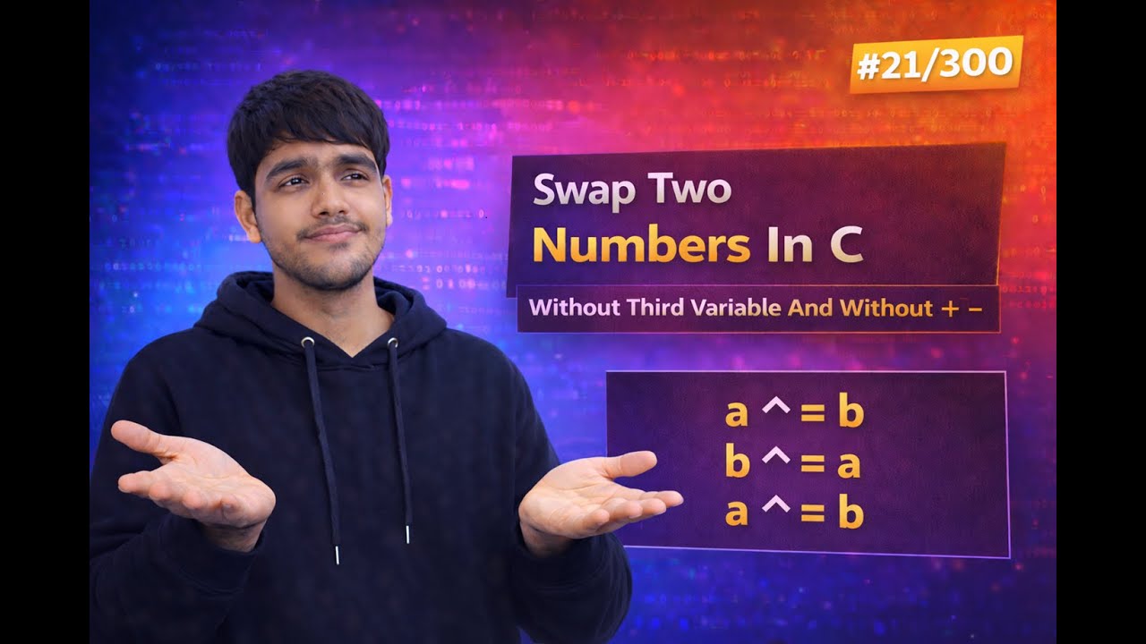 Swap Two Numbers In C Without Third Variable And Without + - | C Language Problems #21/300