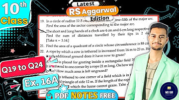 Exercise 16A Q19 to Q24 | Rs Aggarwal Class 10 | Area of Circle Sector and Segment | MD Sir