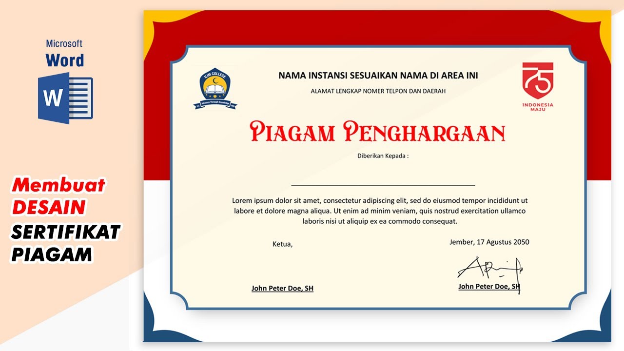 Tutorial Membuat Sertifikat Piagam Dengan Microsoft Word Youtube
