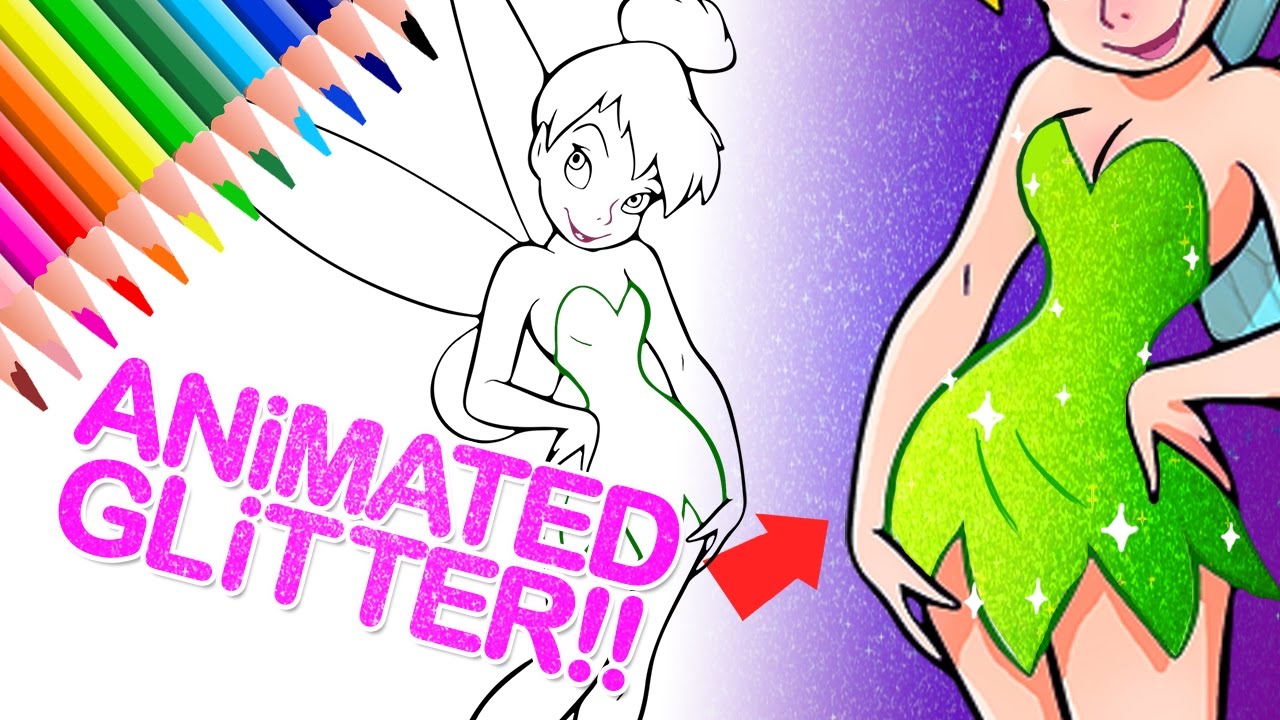 [HD] Tinker Bell in MAGIC ANIMATED GLITTER DRESS! | Coloring Page for Kids | Fun & Educational |