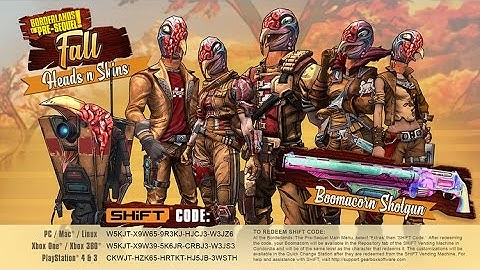 Borderlands The Pre Sequel: Fall Customization SHiFT Codes! Boomacorn and Turkey heads/skins