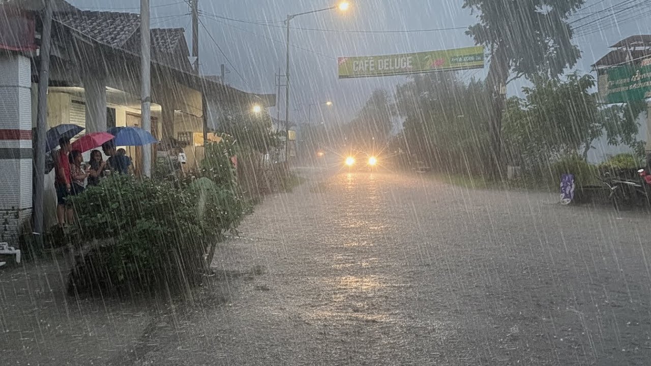 Historic Heavy Rain and Lightning Storm Documentation in a Peaceful Village