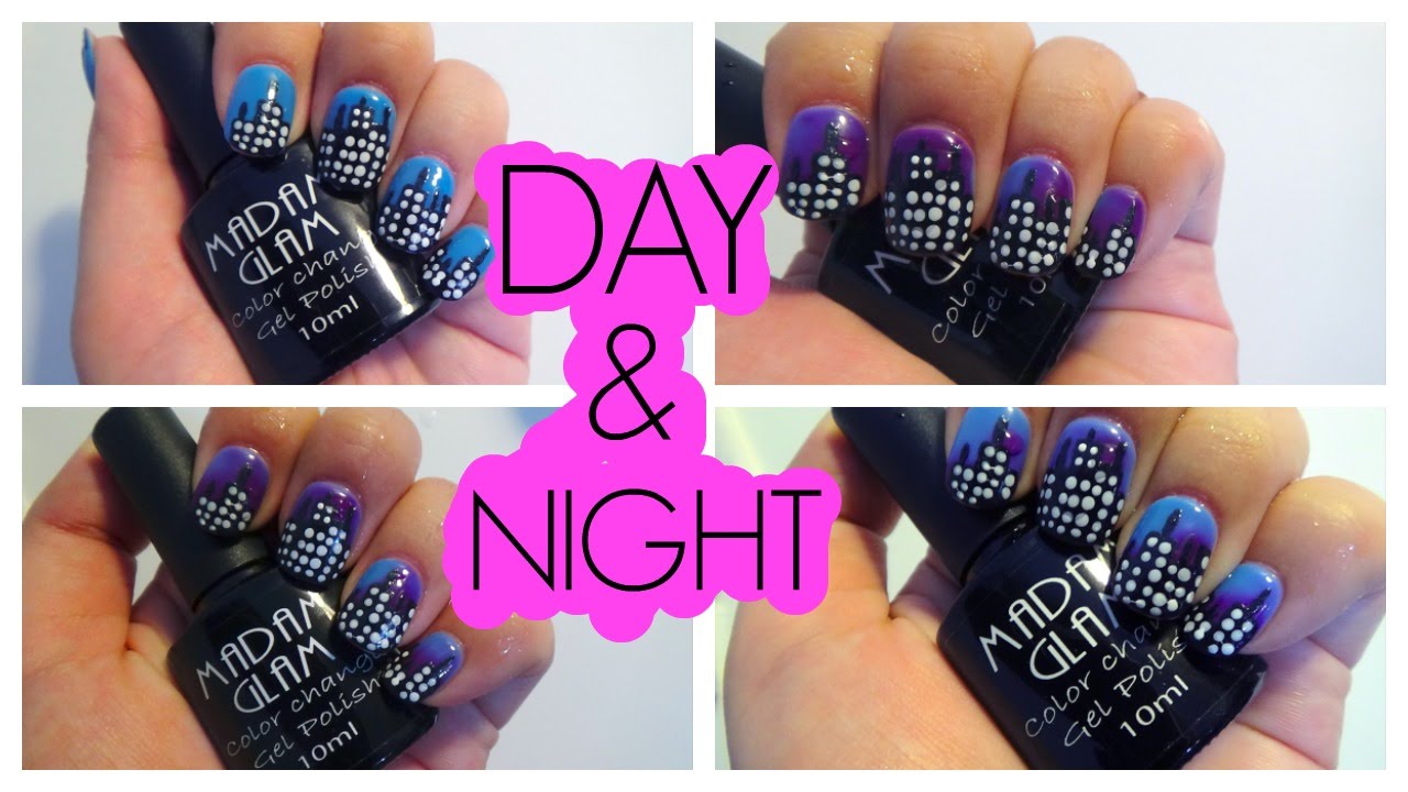 COLOR CHANGING Gel Polish City Skyline DAY AND NIGHT Nail Art YouTube