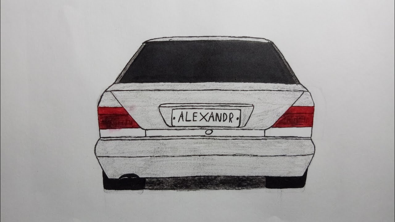 Как нарисовать машину сзади карандашом