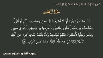 قرآن  كريم  سورة آل عمران  من الاية ١٩٠ إلى الاخير الاية ٢٠٠ بصوت القارئ إسلام صبحي 🌺🌺🌺