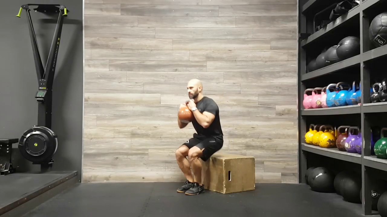 Alternating eccentric single leg goblet squat to box - YouTube