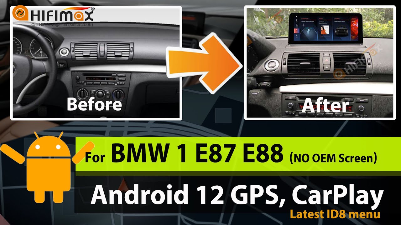 10.25'' BMW 1 Series E87 Android 12 GPS Navigation screen w/ ID8 menu +  Apple Carplay iDrive knob 