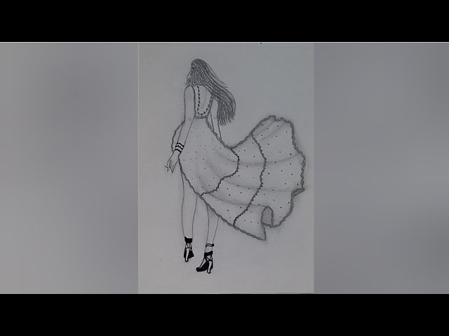 Woman Flying Dress, Elegant High Fashion Model Drawing |