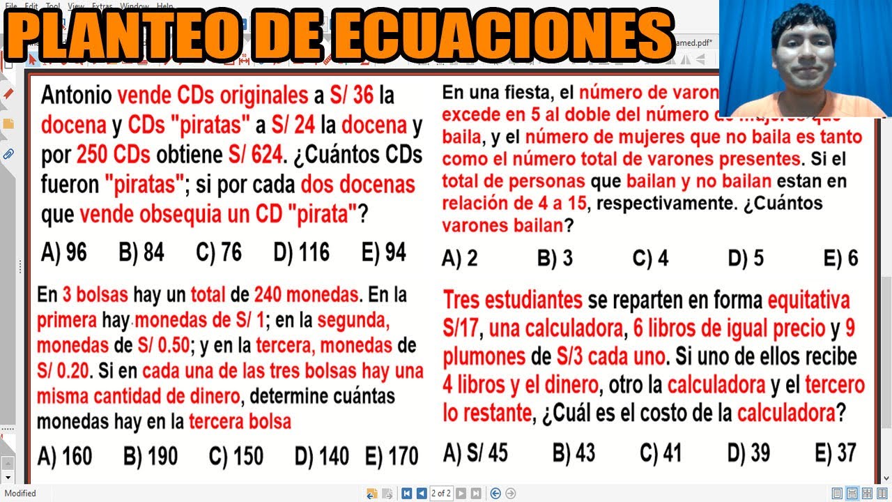 PLANTEO DE ECUACIONES PROBLEMAS RESUELTOS RAZONAMIENTO MATEMÁTICO - YouTube