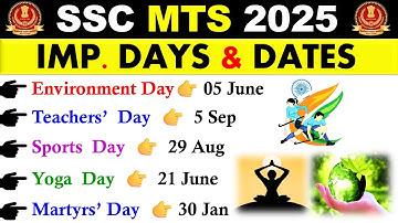 Important Days & Dates GK For SSC MTS Exam 2025 | Static GK For SSC MTS | Days & Themes