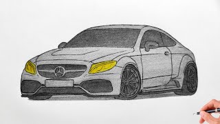 How to draw a MERCEDES W205 COUPE 2015 / drawing car / coloring Mercedes-Benz c-class amg 4 2020