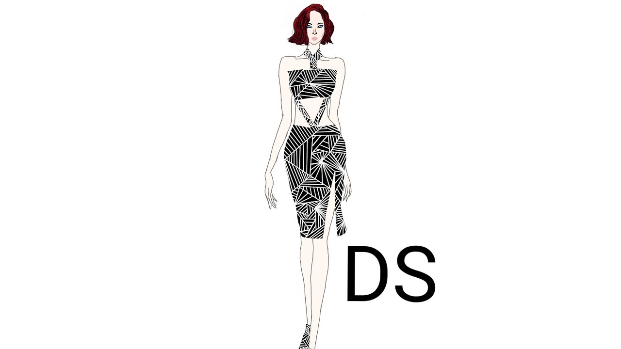Fashion Illustration - Black and White Dress . 