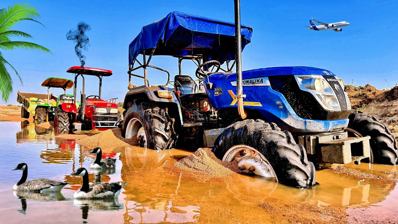 Stuck Johndeere 5105 | Pulling 4 Tractor Together 4x4 | Swaraj 744 | Mahindra Yuvo 575 | Sonalika 