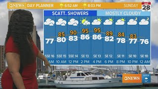 Widely scattered showers to start and end the new week