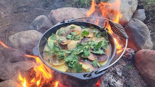 Easy St Patrick's Day Stew Recipe. Dublin Coddle w/ Pork Sausage & Yukon Gold.  ASMR Outdoor Cooking