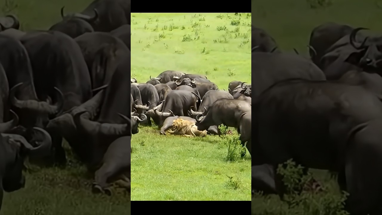 Old Lion vs Buffalo: A Fight for Survival! 🦁🐃 #usashorts #wildlifeusa #ytshorts #shortvideo #usa