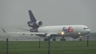 1,000 Subscriber [4K] Special FedEx MD11 Smokey and wet departure from London-Stansted. #md11