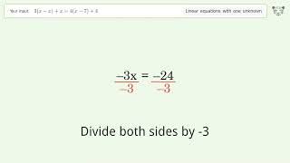 Solve 3(x-x)+x=4(x-7)+4: Linear Equation Video Solution | Tiger Algebra