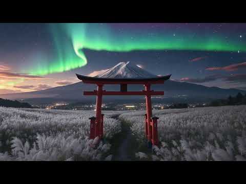 Mystical Japanese Night Scenery Torii Gate Mount Fuji Starry Sky 4K Dream